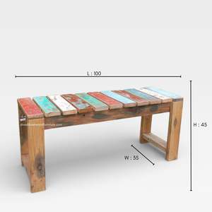 Banc artisanal avec espace de rangement en bois de bateau recyclé couleur naturelle pour mobilier de jardin extérieur multicolore - Product Image 1