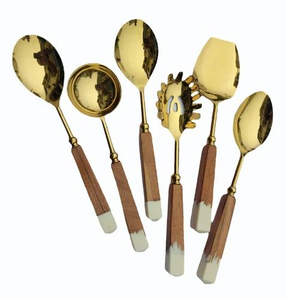 Vintage Eco Friendly Stainless Steel & Resin Handle with <b>Golden</b> Plated Mirror Polish Salad Server for Party - Product Image 1