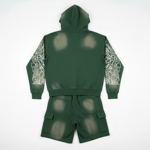 Custom Unisex green Applique Patch Hoodie Shorts <b>Set</b> Graphic Streetwear Two Piece OEM ODM Private Label Apparel Manufacturer - Product Image 2