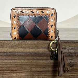 Nouveau luxe chaud petit usiné à la main en cuir à carreaux fermeture éclair sac à main porte-clés Mini porte-monnaie pour femmes porte-cartes portefeuille pour dames - Product Image 5