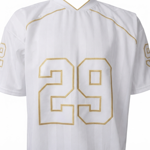 Maillot de football américain blanc et or personnalisé, brodé, vente en gros, pour hommes, manches courtes, vêtements de sport, uniforme d'équipe, impression vierge - Product Image 5