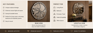 <b>Round</b> <b>Wall</b> <b>Mirror</b> Wooden Design Decorative <b>Mirror</b> for Bathroom Bedroom Living Room Modern | Stylish <b>Wall</b> Mounted Home 32 Inches - Product Image 3