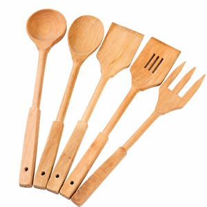 Juego de utensilios de cocina de madera premium: espátula, cucharón, espátula ranurada, cuchara de madera ecológica resistente al calor. - Product Image 3