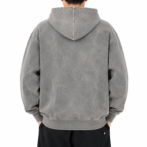 Sweat à capuche zippé gris surdimensionné pour homme, 100 % coton, style streetwear, lavage délavé, personnalisable, vente en gros - Product Image 3
