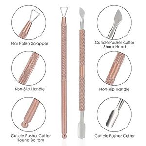 Pousse-cuticules en acier inoxydable Ultimate Beauty, essentiels pour le nettoyage des ongles, manucure, réutilisables, double usage, soins professionnels des ongles - Product Image 3
