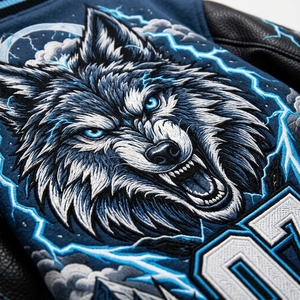 Chaqueta de Béisbol para Hombre, Chaqueta Letterman con Cuerpo de Lana y Mangas de Cuero, Diseño de Lobo Bordado, Chaqueta Bomber de Equipo - Product Image 6