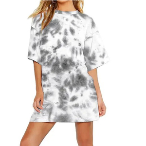 Robe T-shirt Tie-Dye Femme Col Rond Épaules Tombantes Manches Courtes Coupe Ample Décontractée Printemps-Été 100% Coton Jersey Respirant - Product Image 1