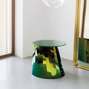 Mesa Auxiliar de Café Moderna y Minimalista con Base Geométrica de Acero Dorado y Tapa de Metal, Mueble Elegante para el Hogar - Product Image 2