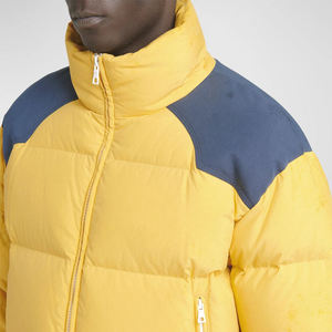 Men's <b>Yellow</b> Puffer Jacket Stand Collar Zipper Closure Color Blocking Windproof Winter <b>Coat</b> Casual Style Regular Fit - Product Image 3
