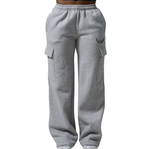 Women's Light Gray Cargo Sweatpants Relaxed Fit Fleece Jogger Pants with Side Cargo Pockets Casual Workout Lounge Sportswear - Product Image 1