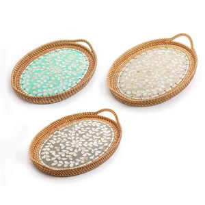 Rattan <b>mother</b> of pearl display tray crafted in Vietnam weaving MOP inlay trays highest quality - Product Image 1