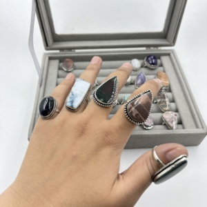 Trendy Assorted <b>Silver</b> Plated <b>Rings</b> Natural Gemstone <b>Adjustable</b> <b>Rings</b> for Women Bulk Supplier - Product Image 1