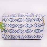 Pochette de maquillage portable suspendue de grande capacité, style matelassé, en coton fait main, luxueuse, écologique, imprimée au bloc