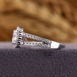 Vintage 18K White Gold <b>Solid</b> Gold Engagement Ring Lab Grown Diamond Split Shank Pave Setting IGI Certified Anniversary Weddings - Product Image 5