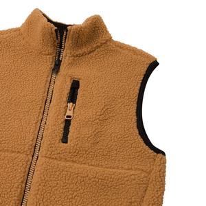 Men's Blue Stand Collar <b>Zippered</b> Velour Vest Casual Plus Size Autumn Outerwear Solid Color Regular Length 100% Polyester - Product Image 6