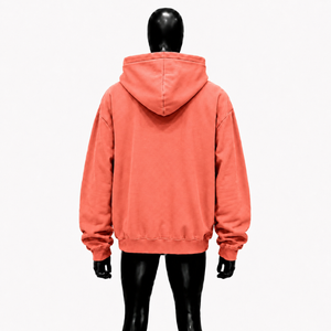 Sudadera con capucha rosa coral personalizada, estilo streetwear oversize, con logo bordado hecho a mano, cremallera completa, forro polar, unisex. - Product Image 2