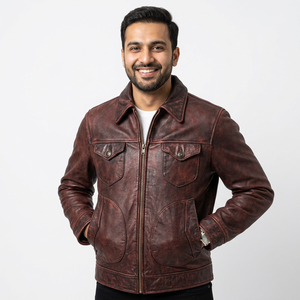 Chaqueta de cuero genuino de primera calidad con cremallera para hombre, ligera, informal, la más vendida, personalizada. - Product Image 6