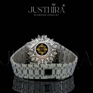 Reloj de Pulsera de Diseño Único con Esfera Redonda de Cristal, Dorado Blanco, Completamente Adornado con Piedras, Estilo Hip Hop, Movimiento de Cuarzo, Fecha Automática, Elegante y Brillante, Personalizado - Product Image 4