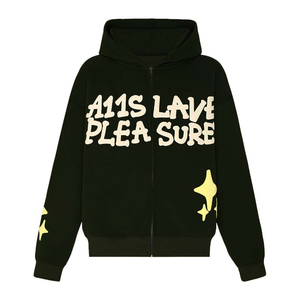 Nouveau sweat à capuche surdimensionné personnalisé en gros, noir, imprimé 3D en relief, hiver, unisexe, OEM, sweat à capuche violet personnalisé avec fermeture éclair - Product Image 2