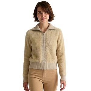 OEM ODM Customizable Ladies Winter <b>Cardigan</b> Fashion Sweater Jumper Fuzzy Jacquard Long Sleeves <b>Warm</b> Knitwear Casual Nylon V-neck - Product Image 1