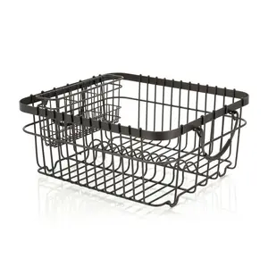 Antique Gray Wire Dish Drying Rack with Utensil Holder for Kitchen Countertop Luxury Design Metal Wire Drainer Rack