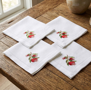 Serviettes de table carrées en tissu réutilisables personnalisées en gros, brodées de grenades, 45x45cm, en coton, faites à la main, durables - Product Image 2