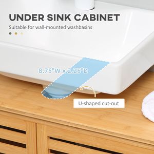 Mobiletto da Bagno Autoportante in Bambù Naturale con 2 Ante a Doghe, Organizzatore Sottolavabo - Product Image 4