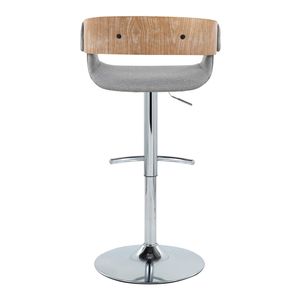 Taburete de Bar Ajustable Elisa de Estilo Moderno de Mediados de Siglo, con Base Giratoria de Metal Cromado y Madera Blanqueada, Tapizado en Tela Gris, con Reposapiés Redondeado en Forma de T - Product Image 5