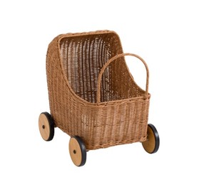 Carrito de Mimbre Tejido a Mano con Ruedas de Madera, Cesta de Juguete para Bebé, Cesta Decorativa para Guardar Objetos en la Habitación Infantil, Guardería - Product Image 2