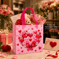 Sacs fourre-tout réutilisables en non-tissé avec imprimé bouquet de fleurs de cerisier et cœurs roses, pour la Saint-Valentin, logo personnalisé, vente en gros