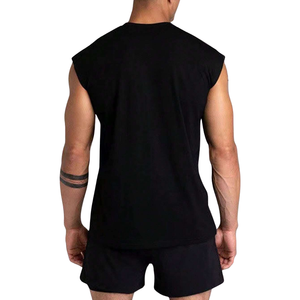 Mens <b>Black</b> Sleeveless Muscle T-Shirt Breathable Quick Dry Knitted 100% Cotton Sports <b>Tank</b> <b>Top</b> Casual Gym Training Workout - Product Image 2