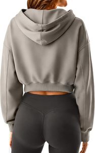 Oversized Hooded Cropped Sweatshirt Solid Color <b>Drop</b> Shoulder Full Sleeve Autumn Women's Plus Size Top - Product Image 3