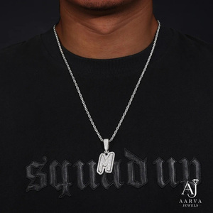Collier unisexe en argent 925 avec pendentif lettre en moissanite, breloque initiale entièrement pavée, bijoux hip-hop pour soirée - Product Image 6