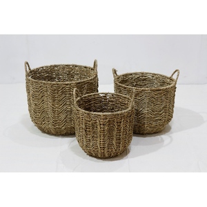 Trending Seagrass Storage <b>Baskets</b> Set of 3 With Handles Rustic Round Multi Purpose <b>Basket</b> for Neatening and Organization - Product Image 2