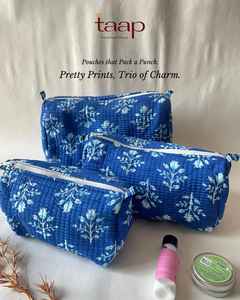 Pochette de toilette matelassée Kantha imprimée à la main avec fermeture éclair, sac en tissu de coton à imprimé floral pour femmes, ensemble de trousses de maquillage - Product Image 3