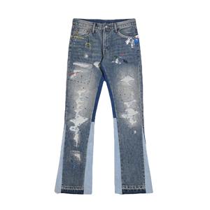 SENSE Dropshipping Venta al por Mayor Jeans de Diseñador Pintados de Alta Gama 100% Algodón Jeans Acampanados para Hombre - Product Image 1