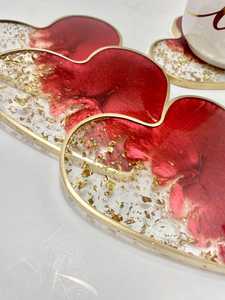 Ensemble de dessous-de-verre et planches de service décoratifs en résine artisanale - Design carré personnalisé pour boissons chaudes/froides, cadeau de Pâques et de la Fête des Mères - Product Image 2