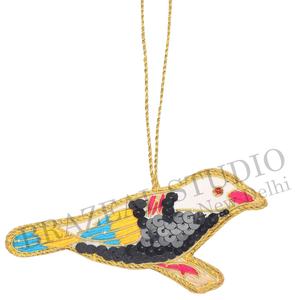 Ornements de Noël personnalisés en velours satiné écologique faits à la main par Brazeal Studio, brodés de perles, fils dorés, oiseau - Product Image 4