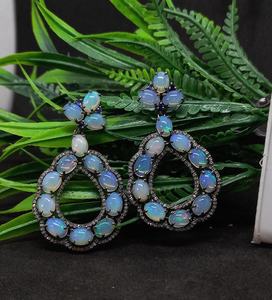 Ethiopian <b>Opal</b> Diamond <b>Earring</b> Pave Diamond <b>Earrings</b> 925 Sterling Silver Handmade Oxidized Dongle Diamond <b>Earring</b> Gift For Her - Product Image 4