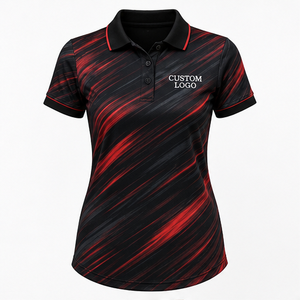 Polo Deportivo Personalizado para Mujer, Color Negro y Rojo, de Secado Rápido, Transpirable, Manga Corta, para Golf, Tenis, Uniforme de Equipo WPS-0759 - Product Image 1
