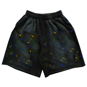 Men's Black Printed Star Pattern Mid Waist Elastic Shorts Casual Breathable Polyester Shorts - Product Image 6
