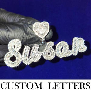 Collar de lujo con colgante "Guerna" con diamante moissanita, cadena estilo hip hop, collar personalizado con letras para hombre y mujer - Product Image 6