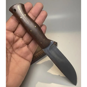 Couteau de chasse artisanal en acier 440C, manche en bois de fer africain, lame pleine longueur, étui en cuir - Product Image 4