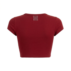 Camiseta corta roja personalizada para mujer, ajustada, de manga corta, informal, de verano, suave, transpirable, de poliéster, básica, a la moda. - Product Image 2