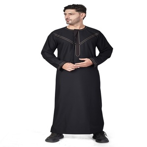 <b>Men's</b> Black <b>Thobe</b> Long Sleeve Floor Length Modest Prayer Wear Cotton Embroidered Middle East Traditional Clothing - Product Image 2