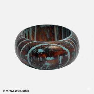 Brazalete de Madera Hecho a Mano con Incrustaciones de Círculos Concéntricos de Turquesa Desgastada, Joyería de Estilo Bohemio Antiguo - Product Image 1