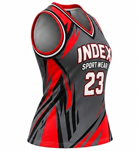 Camiseta de baloncesto para mujer INDEX, cuello en V, sin mangas, número 23, malla sublimada transpirable, gris, rojo - Product Image 3
