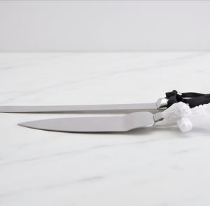 Ensemble de 2 couteaux et spatules à gâteau en acier inoxydable avec poignée en cristal et ruban, pour mariage et fêtes - Product Image 2