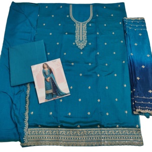 Robe Vichitra en soie de style indien avec broderie unique et pantalon Kurti en coton avec imprimé fleuri Dupatta pour les fêtes - Product Image 1