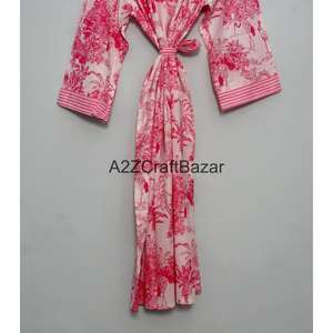ขายส่งชุดกิโมโนผ้าฝ้ายแท้ 100% ชุดกิโมโนผ้าฝ้ายพิมพ์ลายด้วยมือ ผู้ผลิตเสื้อผ้าสตรี ชุดกิโมโนยาวพร้อมเข็มขัด - Product Image 6